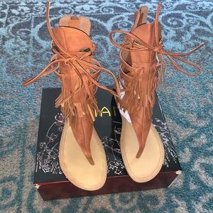 LILIANA Layered Fringe Gladiator Sandal - Brown